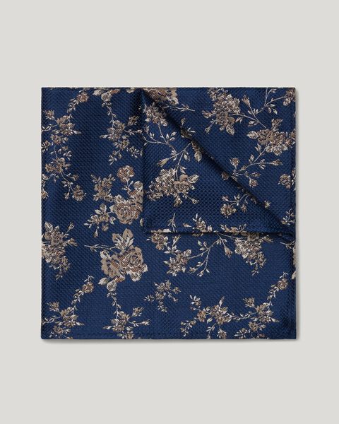 Floral Silk Pocket Square, Navy, hi-res